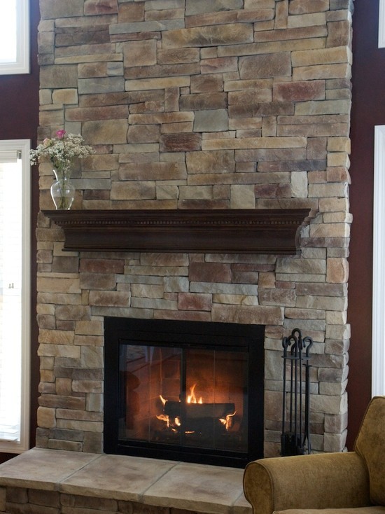 Fireplace with glass rocks