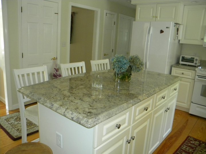 White granite tile countertop