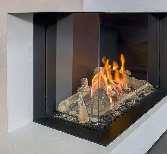 Glass corner fireplace design